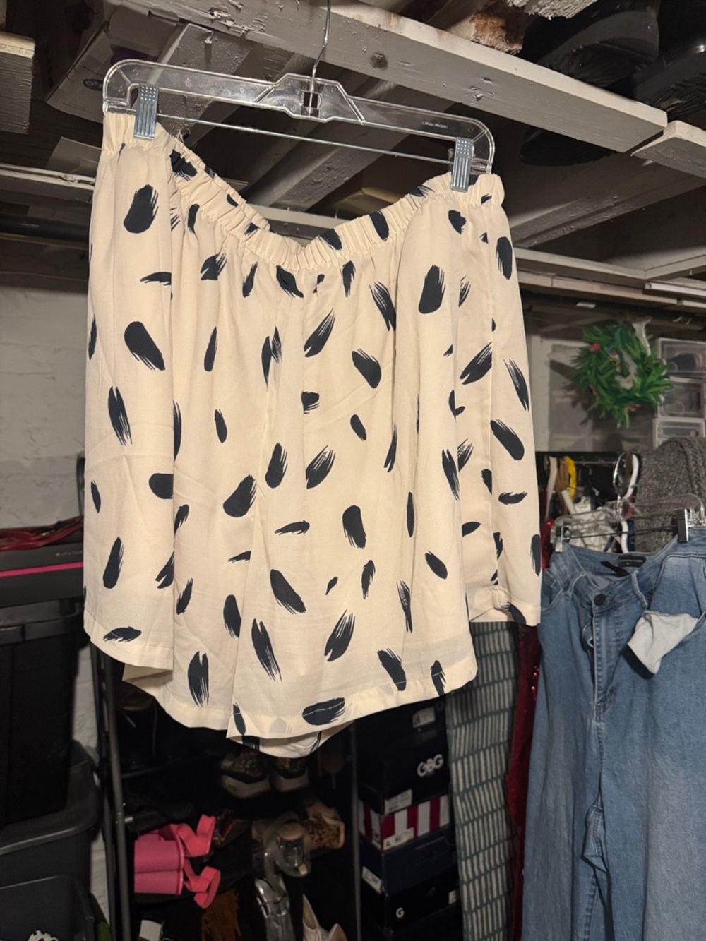 Fashion to Figure Beige High Waist Shorts with Black Brushstroke Print